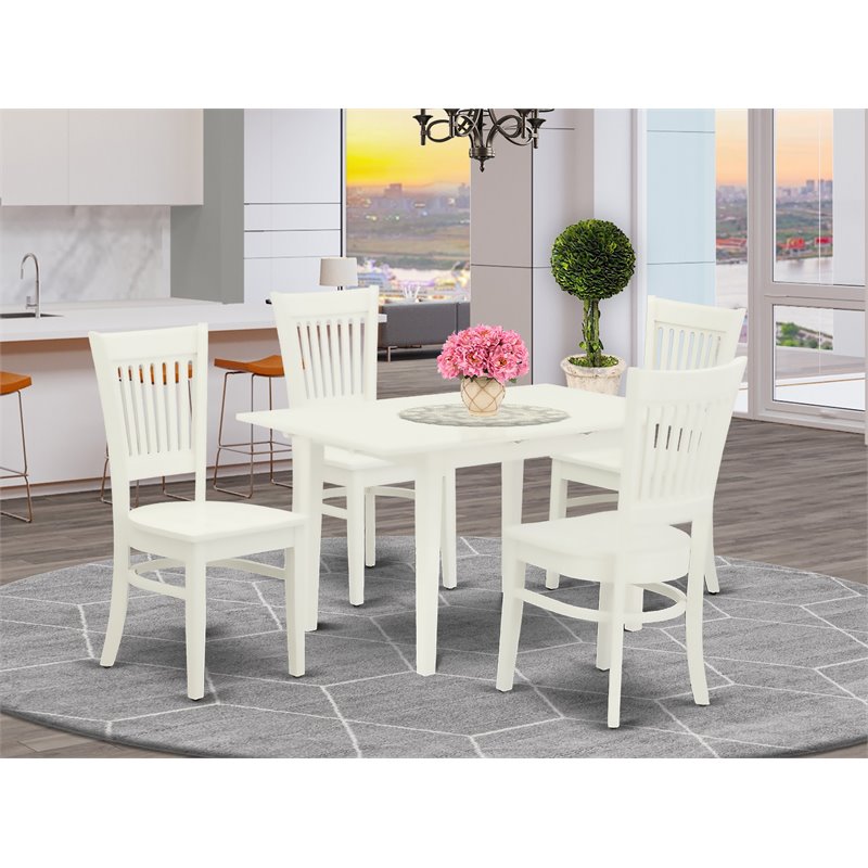Pemberly Row 5-Piece Wood Dining Set with Butterfly Leaf in Linen White