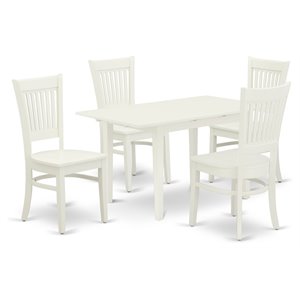 Pemberly Row 5-Piece Wood Dining Set with Butterfly Leaf in Linen White