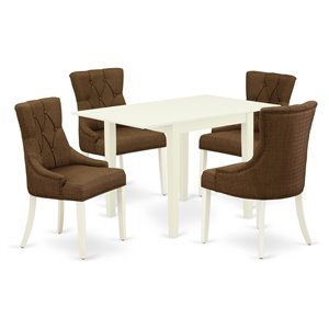 Pemberly Row 5-Piece Dining Table Set in Linen White and Dark Coffee