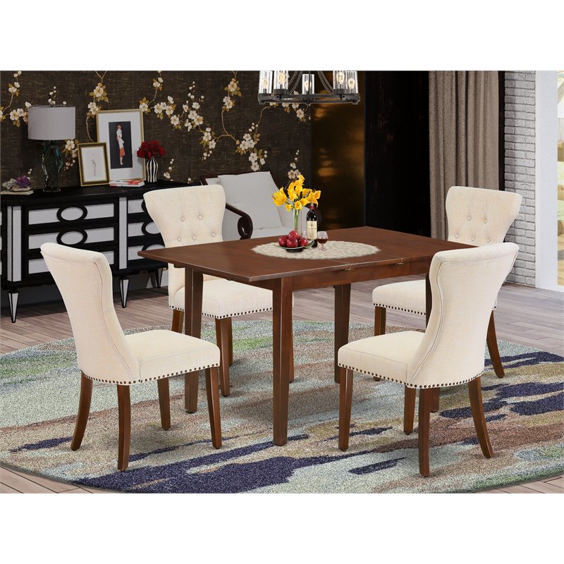 Pemberly Row 5-Piece Wood Dinette Set with Mahogany Table and Beige Chairs