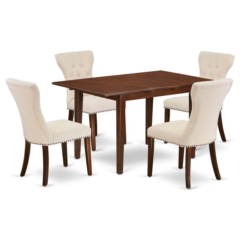 Pemberly Row 5-Piece Wood Dinette Set with Mahogany Table and Beige Chairs