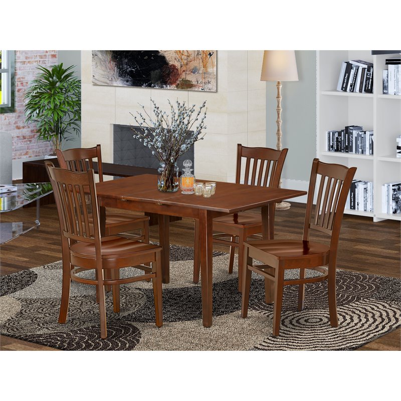 Pemberly Row 5-Piece Wooden Dining Set with Wood Chairs in Mahogany
