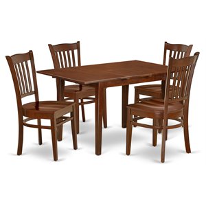 pemberly row 5-piece wooden dining set with wood chairs in mahogany