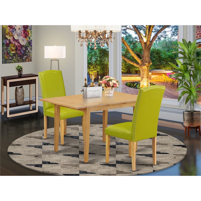 Pemberly Row 3-Piece Wood Dining Set with Oak Finish and Green Chairs