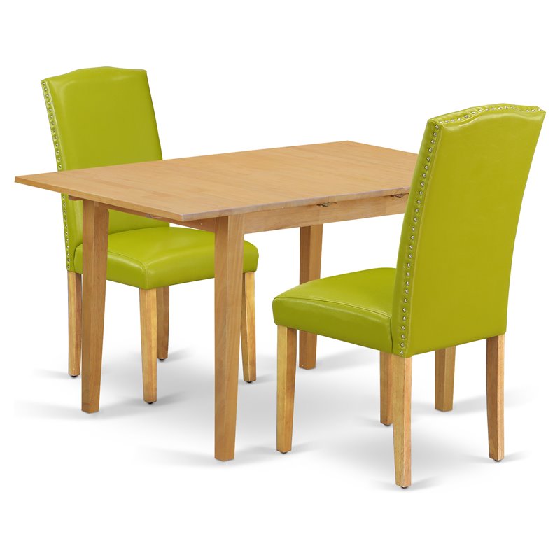 Pemberly Row 3-Piece Wood Dining Set with Oak Finish and Green Chairs