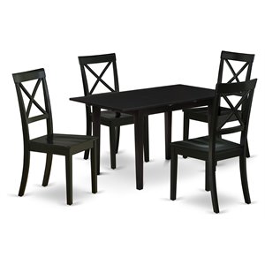 Pemberly Row 5-Piece Wood Dining Set with X-Back Chairs in Black Finish