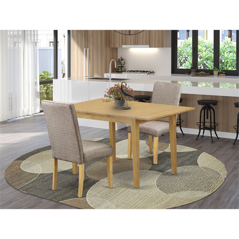 Pemberly Row 3-Piece Oak Wood Dining Set with Dark Khaki Chairs