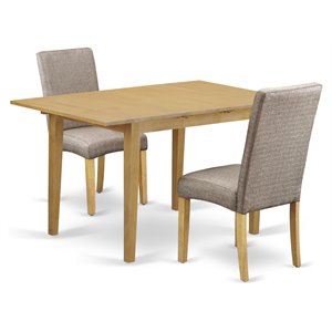 Pemberly Row 3-Piece Oak Wood Dining Set with Dark Khaki Chairs