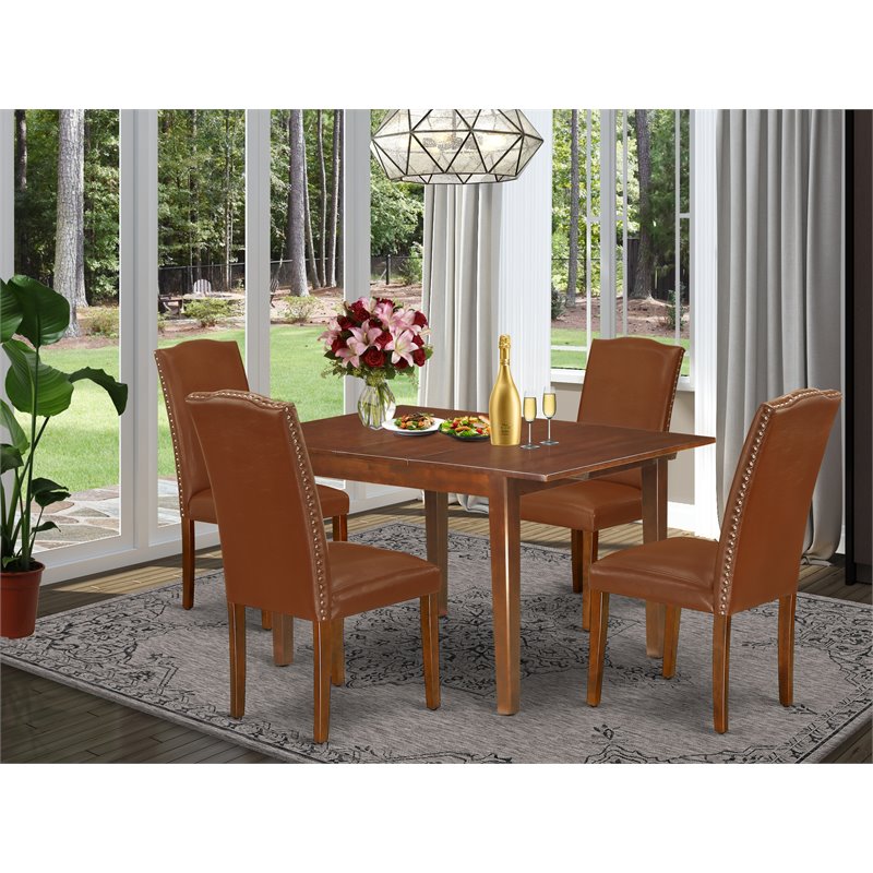 Pemberly Row 5-Piece Wood Dining Set in Mahogany with PU Leather Chairs