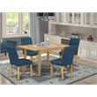 Pemberly Row 5-Piece Wood Dining Set in Oak Finish with Oasis Chairs