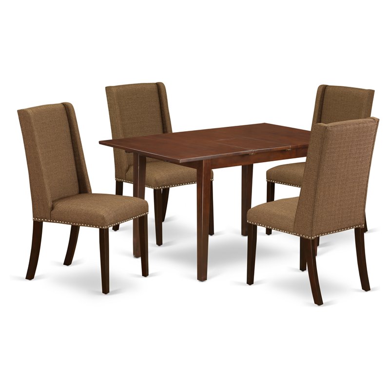 Pemberly Row 5-Piece Wood Dining Set in Mahogany with Upholstered Chairs