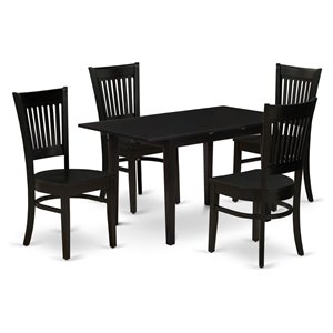 Pemberly Row 5-Piece Black Dining Set with Slatted Back Chairs and Table
