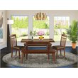 Pemberly Row 5-Piece Wood Dining Set with 2 Benches in Mahogany Finish