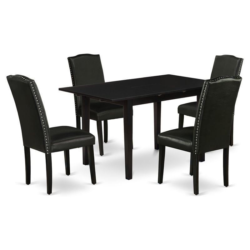 Pemberly Row 5-Piece Wood Dining Set with High-Back Parsons Chairs in Black