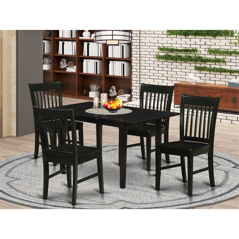 Pemberly Row 5-Piece Traditional Dining Set with Wood Chairs in Black