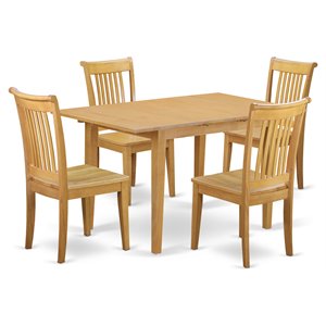 Pemberly Row 5-Piece Wood Dinette Table Set in Oak with Extension Leaf