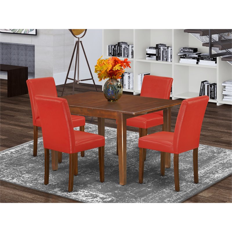 Pemberly Row 5-Piece Mahogany Dining Set with PU Leather Chairs