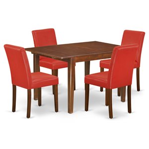 Pemberly Row 5-Piece Mahogany Dining Set with PU Leather Chairs
