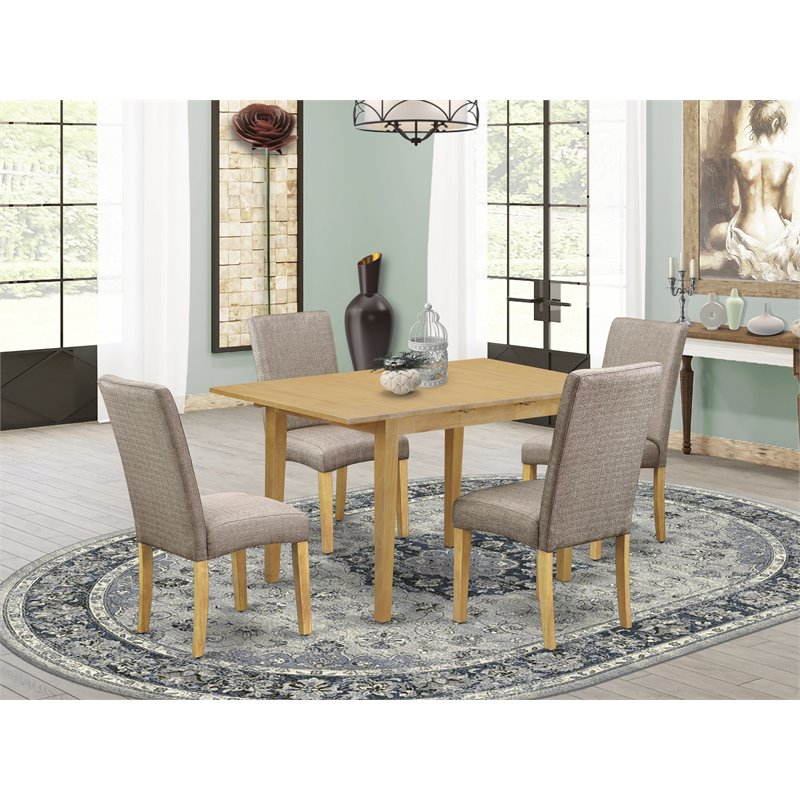 Pemberly Row 5-Piece Dining Set in Oak with Dark Khaki Upholstery