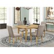 Pemberly Row 5-Piece Dining Set in Oak with Dark Khaki Upholstery