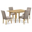 Pemberly Row 5-Piece Dining Set in Oak with Dark Khaki Upholstery
