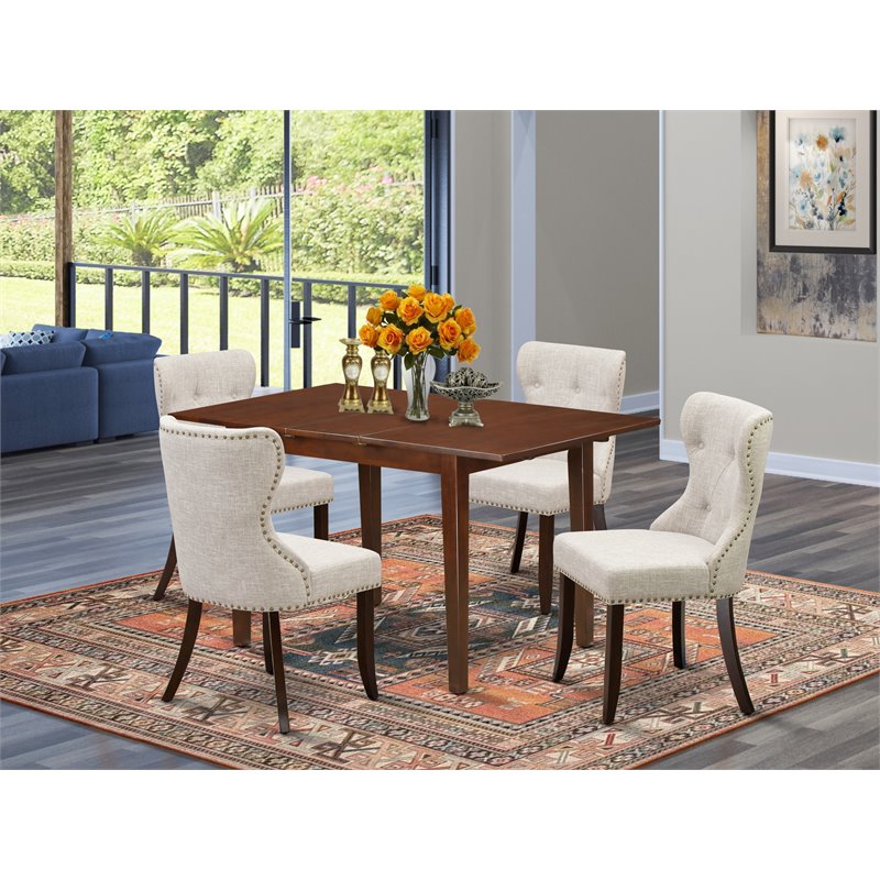 Pemberly Row 5-Piece Wood Dining Set with Butterfly Leaf in Mahogany Finish