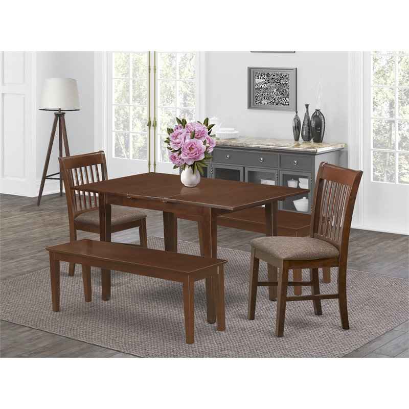 Pemberly Row 5-Piece Wood Dining Set with Benches in Mahogany Finish