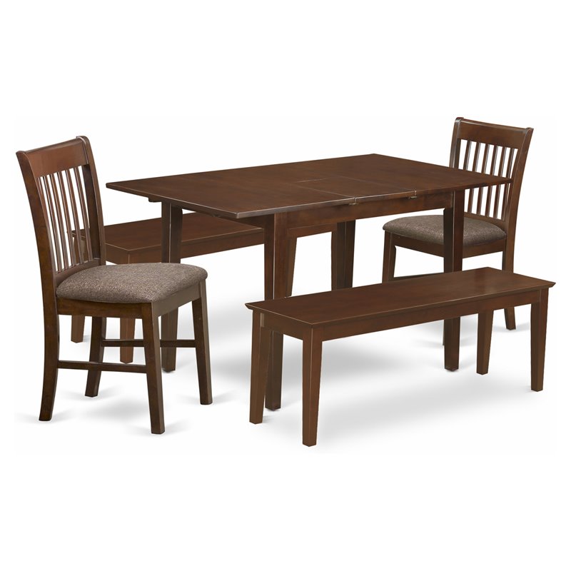 Pemberly Row 5-Piece Wood Dining Set with Benches in Mahogany Finish