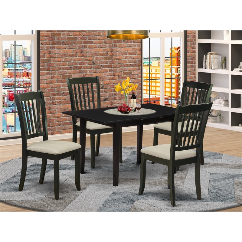 Pemberly Row 5-Piece Wood Dining Set with Fabric Seats in Black Finish