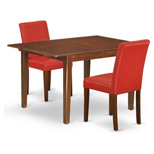 Pemberly Row 3-Piece Dining Set in Mahogany and Firebrick Red