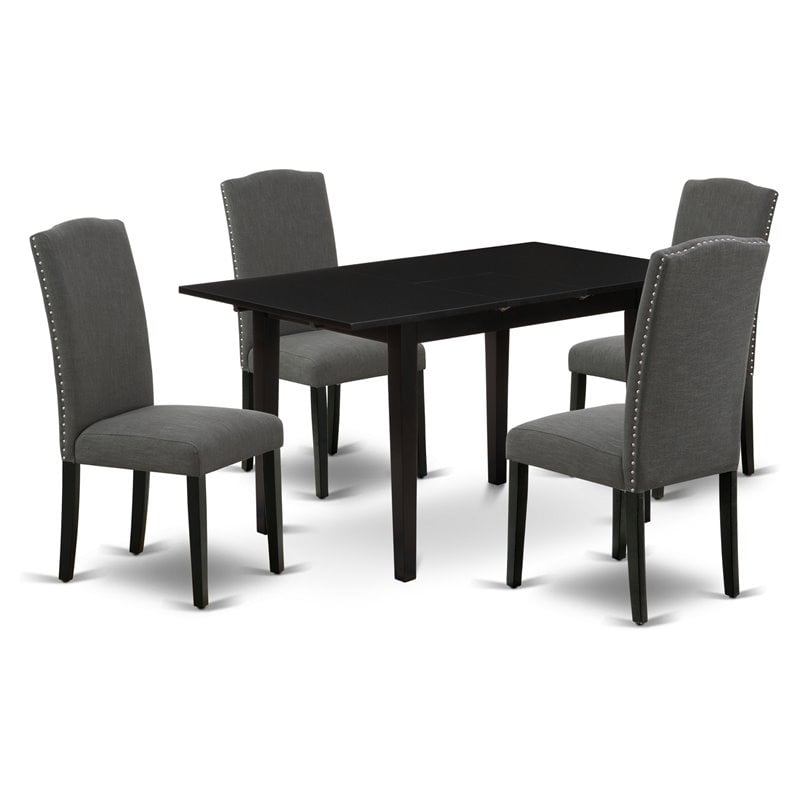 Pemberly Row 5-Piece Wood Dining Set with Upholstered Chairs in Black