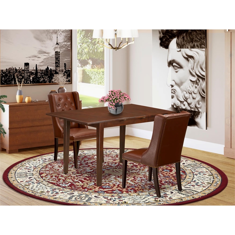 Pemberly Row 3-Piece Wood Dining Set with Butterfly Leaf in Mahogany/Brown