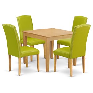 pemberly row 5-piece dining set with parson chairs in oak and autumn green