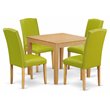 Pemberly Row 5-Piece Dining Set with Parson Chairs in Oak and Autumn Green