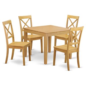 Pemberly Row 5-Piece Square Solid Wood Dinette Set in Oak Finish