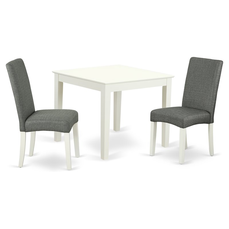 Pemberly Row 3-Piece Wood Dining Set in Linen White with Gray Upholstery