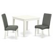 Pemberly Row 3-Piece Wood Dining Set in Linen White with Gray Upholstery