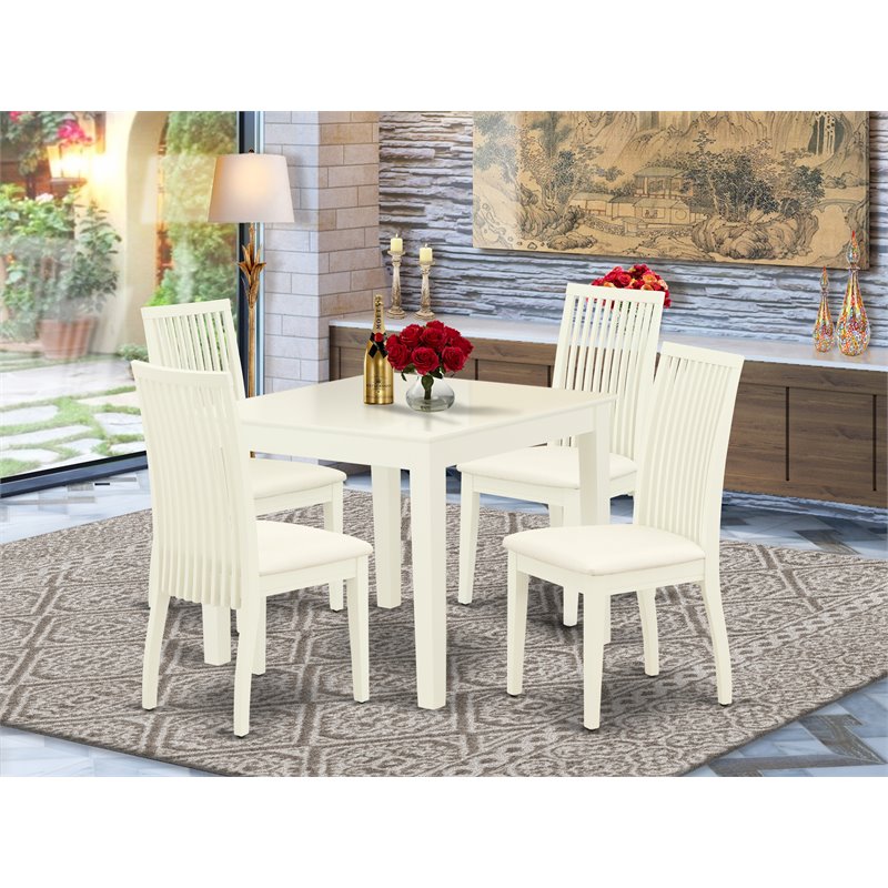 Pemberly Row 5-Piece Wood Dining Set with Cushioned Chairs in Linen White