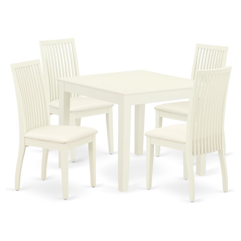 Pemberly Row 5-Piece Wood Dining Set with Cushioned Chairs in Linen White