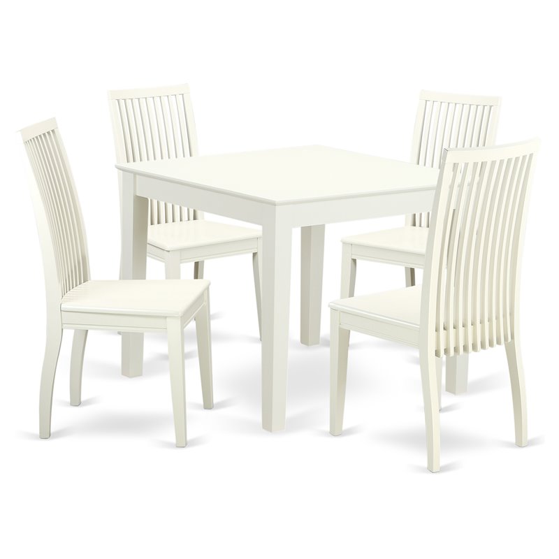 Pemberly Row 5-Piece Wood Dining Set with Cushioned Chairs in White