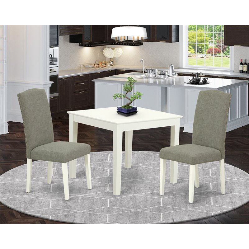 Pemberly Row 3-Piece Wood Dining Set in Linen White and Dark Shitake