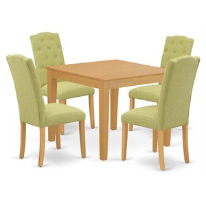 Pemberly Row 5-Piece Oak Dining Set with Parson Chairs and Square Table