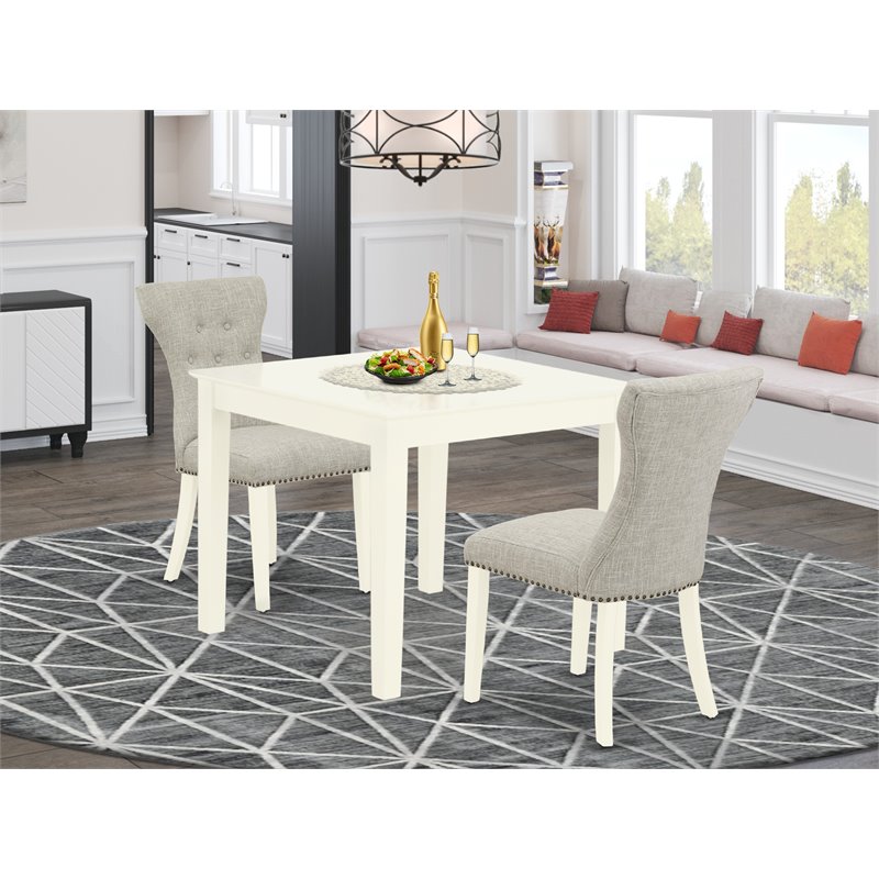 Pemberly Row 3-Piece Wood Dining Set in Linen White and Doeskin Upholstery