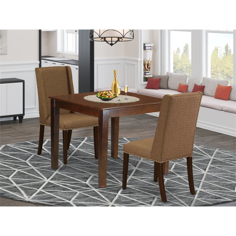 Pemberly Row 3-Piece Wood Dining Set in Mahogany and Brown Beige