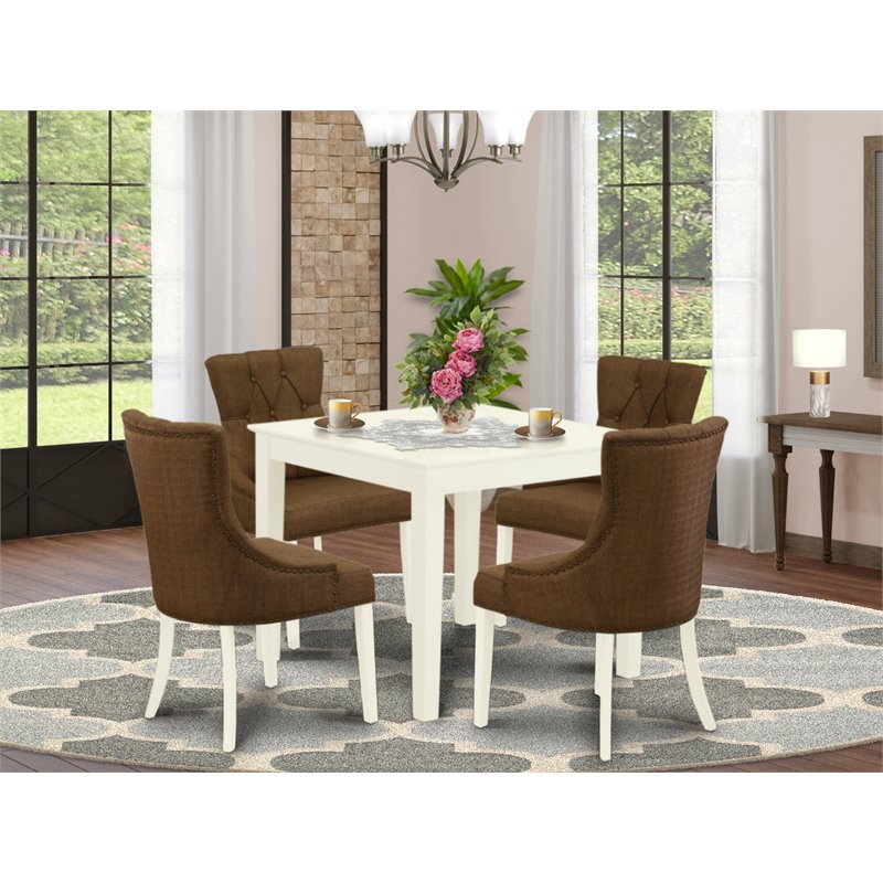 Pemberly Row 5-Piece Wood Dining Set in Linen White and Dark Coffee
