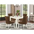 Pemberly Row 5-Piece Wood Dining Set in Linen White and Dark Coffee