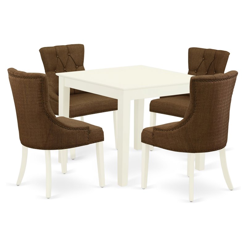Pemberly Row 5-Piece Wood Dining Set in Linen White and Dark Coffee