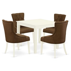 Pemberly Row 5-Piece Wood Dining Set in Linen White and Dark Coffee