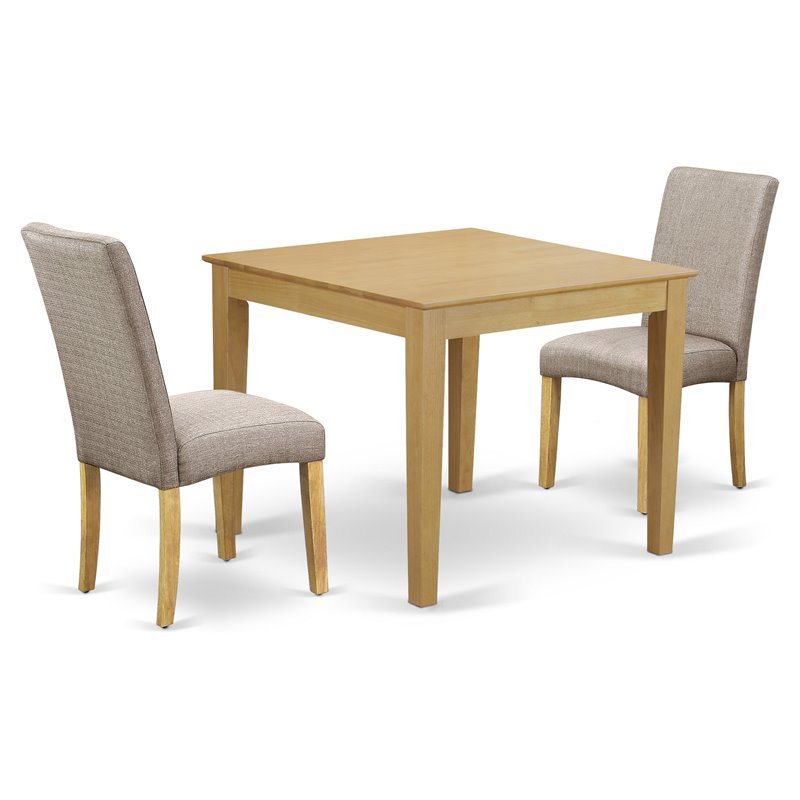 Pemberly Row 3-Piece Wood Dining Set in Oak with Dark Khaki Chairs