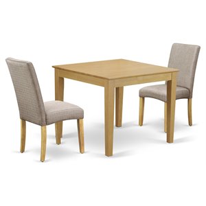 Pemberly Row 3-Piece Wood Dining Set in Oak with Dark Khaki Chairs